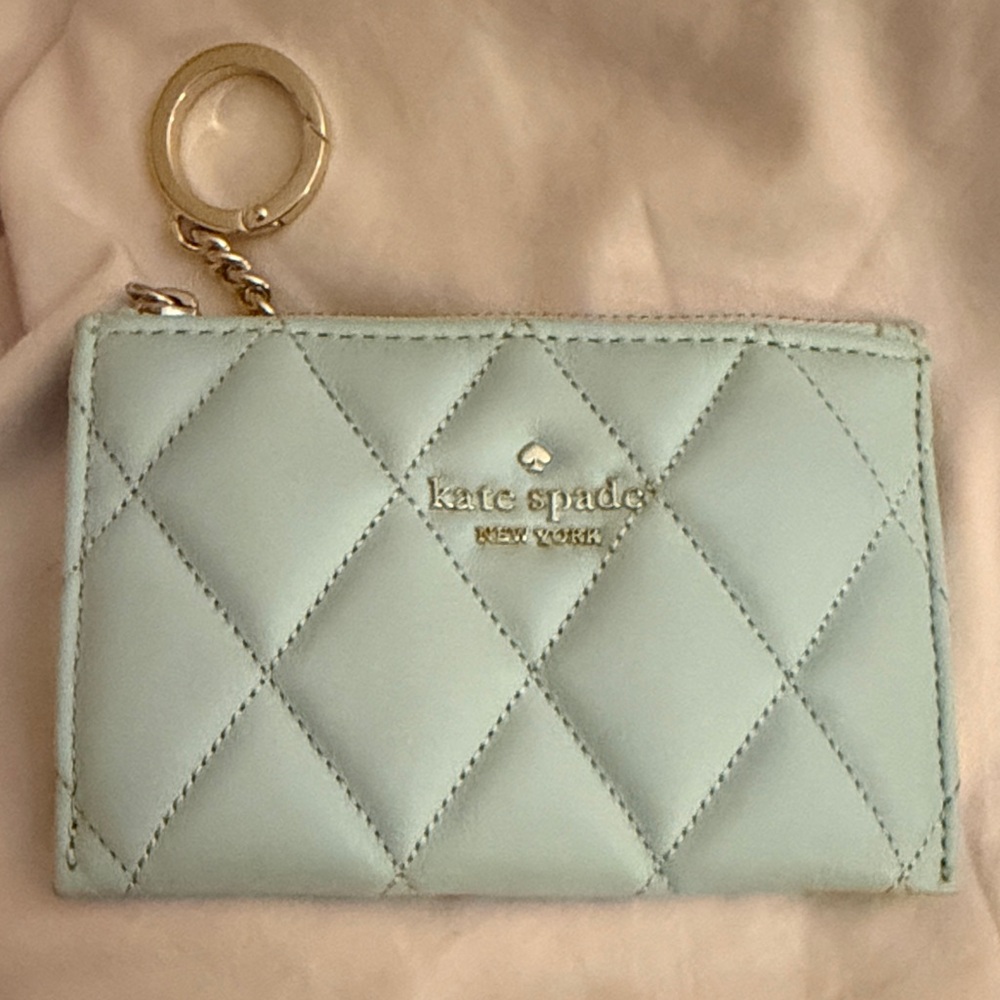 Kate Spade Light Blue Quilted Card Holder with Gold Keyring
